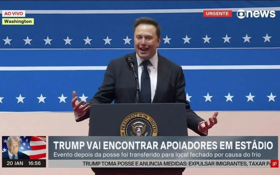 Elon Musk faz discurso efusivo em arena onde estão apoiadores de Trump em Washington - Todos os direitos: © G1 - Tecnologia